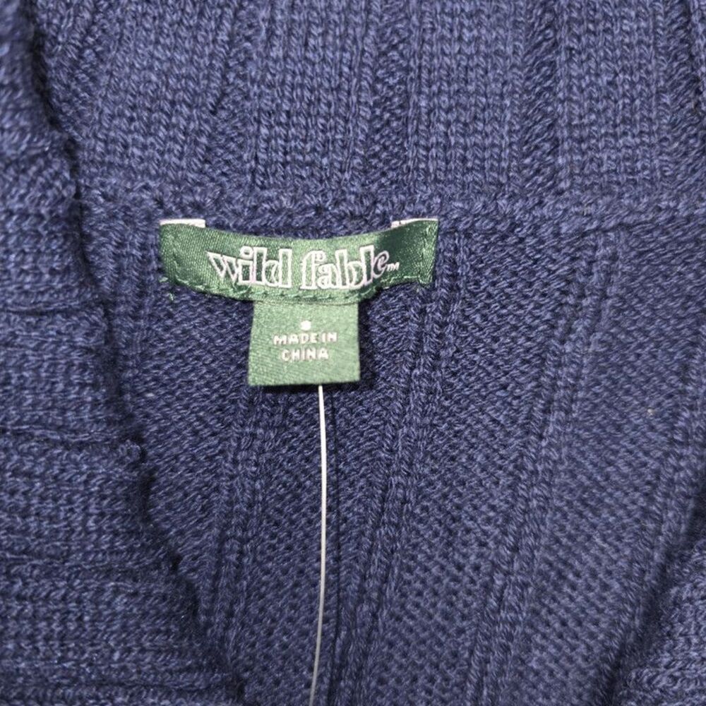 Navy Blue Cable Knit Short Sleeve Collared Sweater Top Size S - Picture 3 of 4